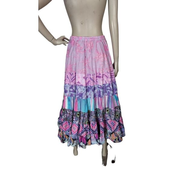 VTG 70s Anna Konya Cottagecore Floral Tiered Prairie Boho Lace Full Circle Skirt - Picture 7 of 11